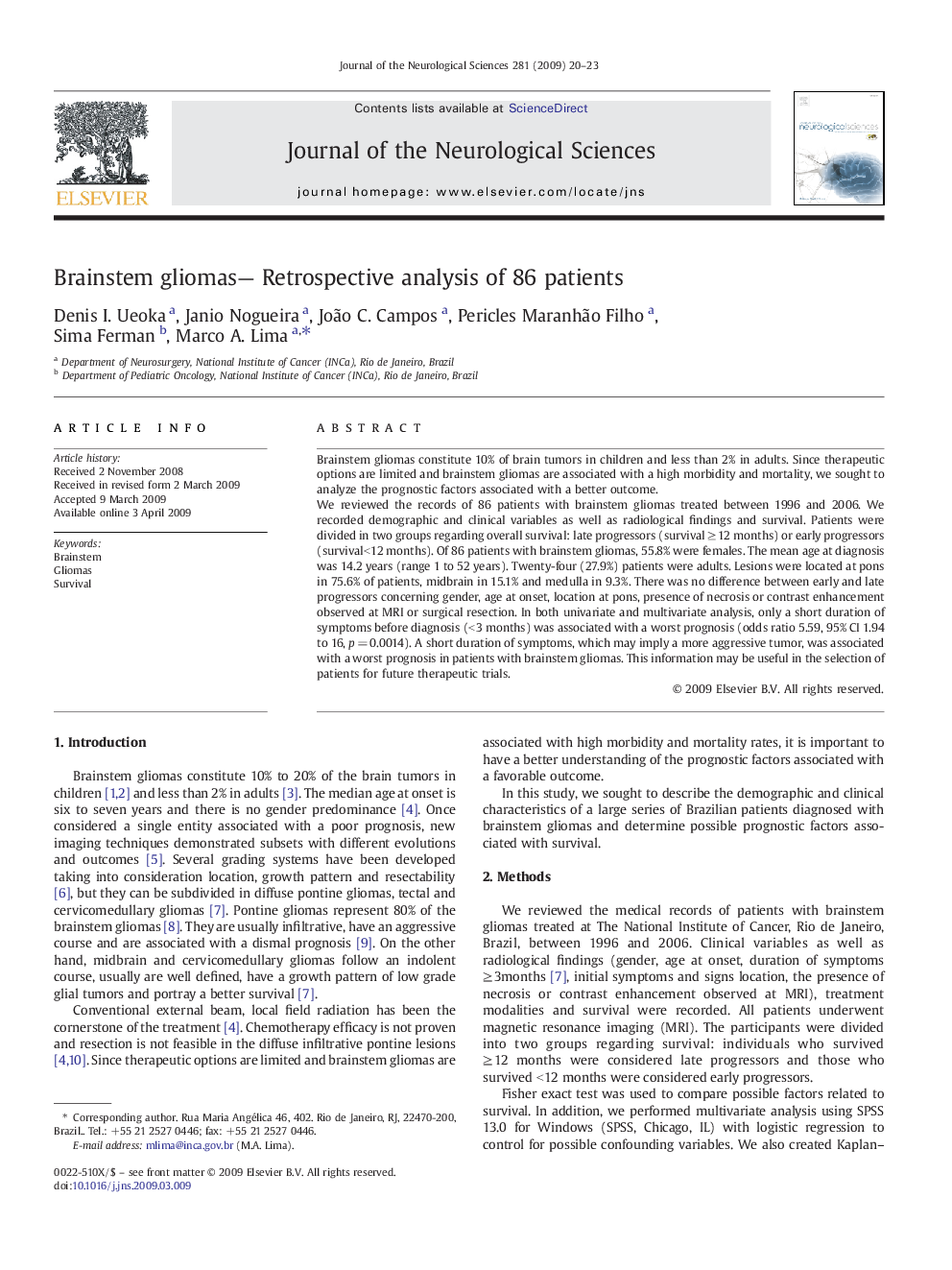 Brainstem gliomas— Retrospective analysis of 86 patients