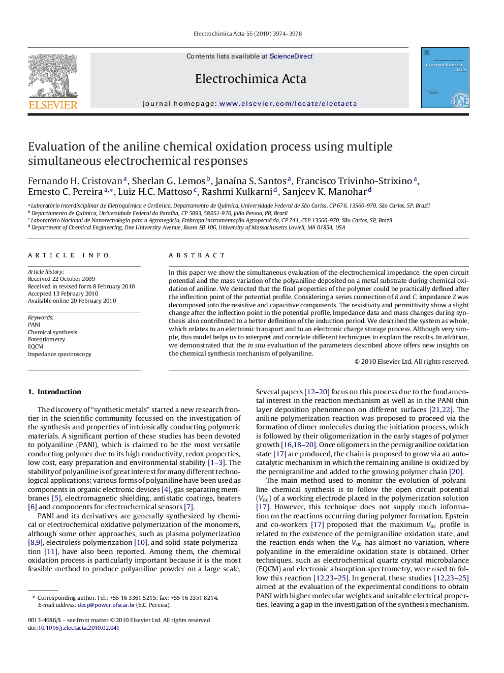 Evaluation of the aniline chemical oxidation process using multiple simultaneous electrochemical responses