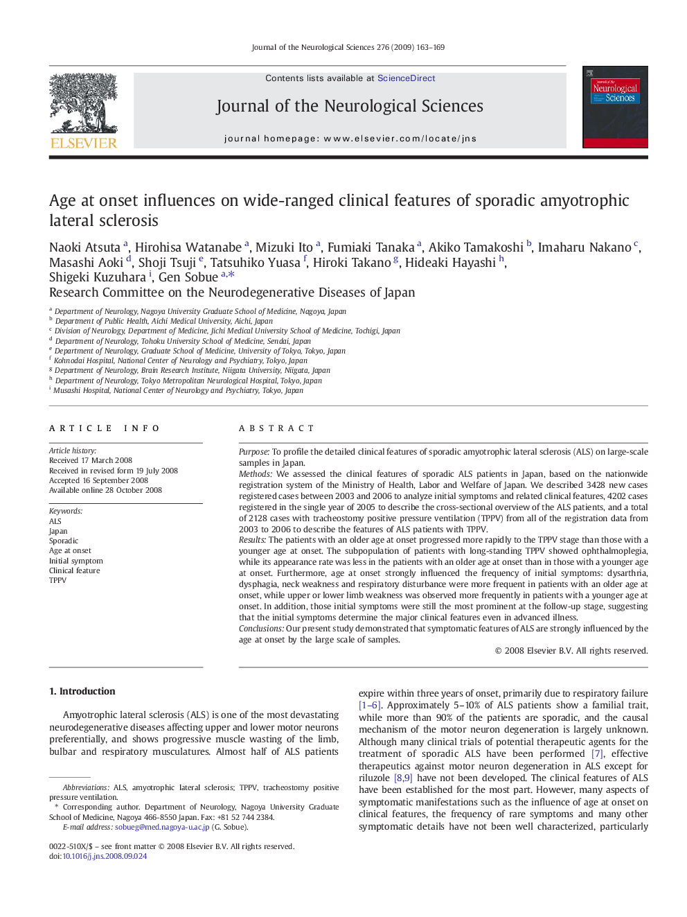 Age at onset influences on wide-ranged clinical features of sporadic amyotrophic lateral sclerosis