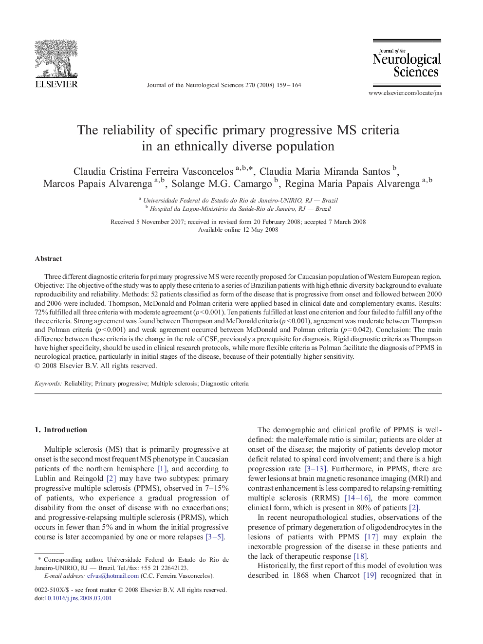 The reliability of specific primary progressive MS criteria in an ethnically diverse population