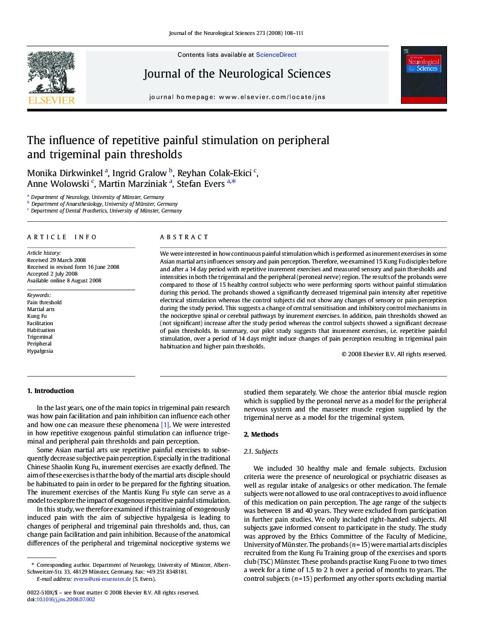 The influence of repetitive painful stimulation on peripheral and trigeminal pain thresholds