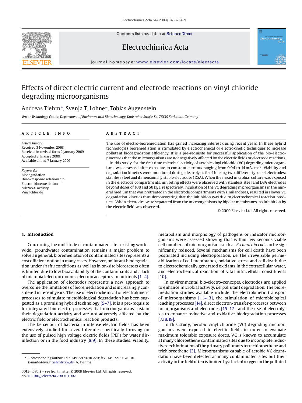 Effects of direct electric current and electrode reactions on vinyl chloride degrading microorganisms