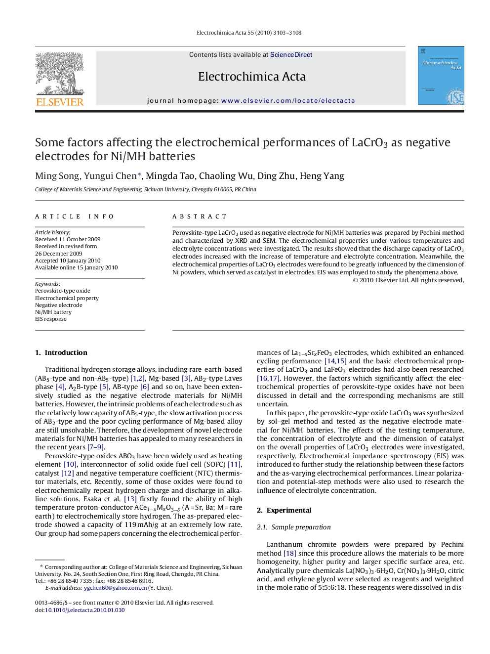 Some factors affecting the electrochemical performances of LaCrO3 as negative electrodes for Ni/MH batteries