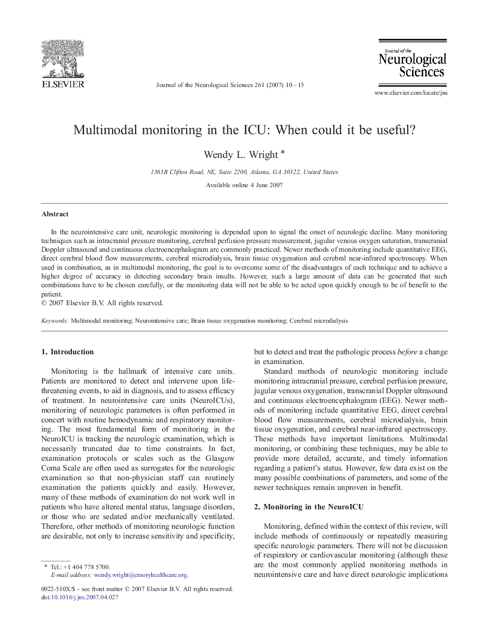 Multimodal monitoring in the ICU: When could it be useful?