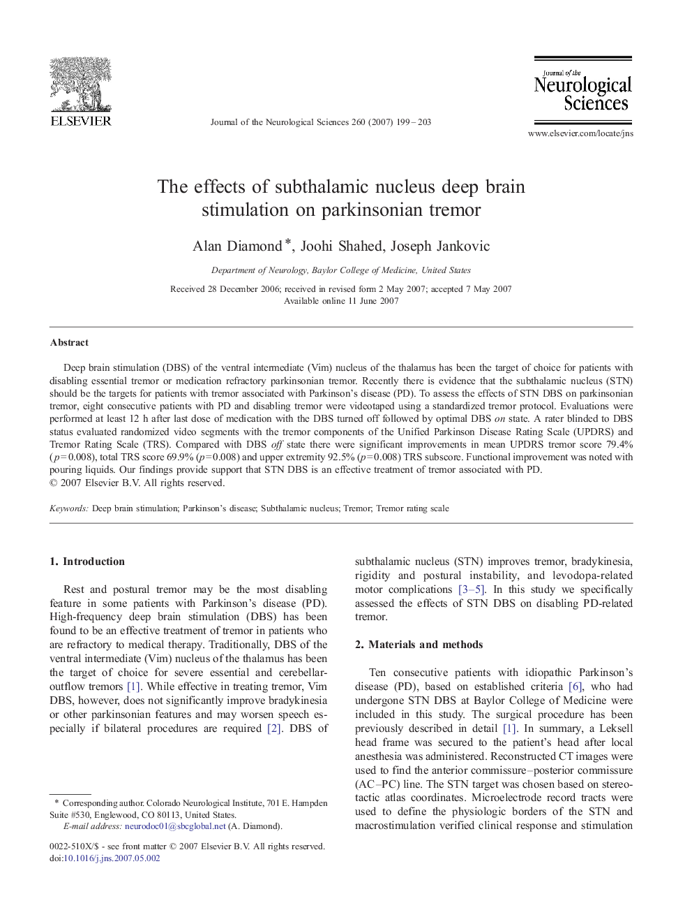 The effects of subthalamic nucleus deep brain stimulation on parkinsonian tremor