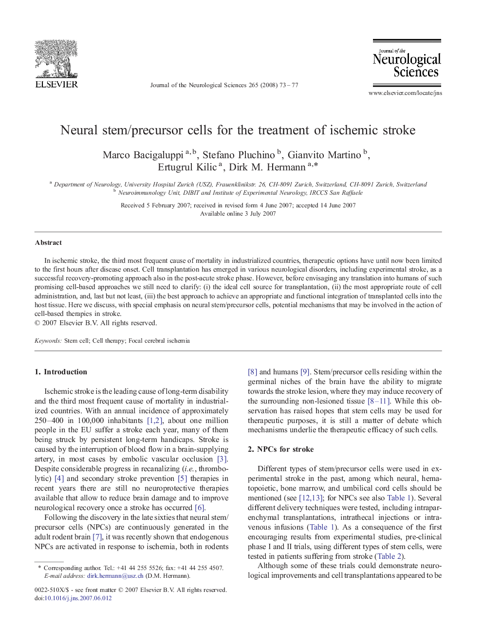 Neural stem/precursor cells for the treatment of ischemic stroke