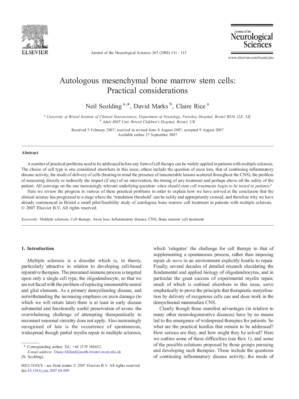 Autologous mesenchymal bone marrow stem cells: Practical considerations