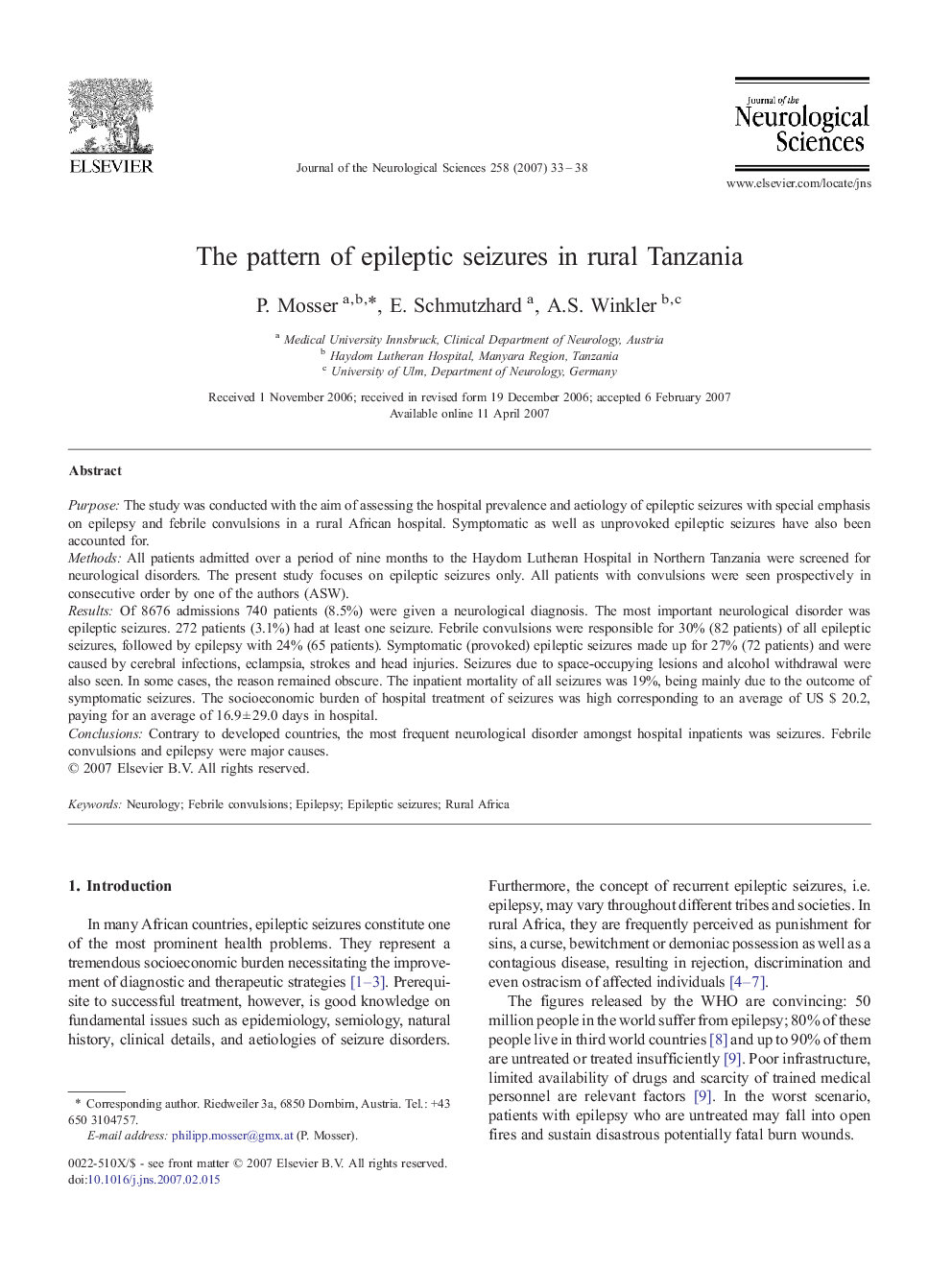 The pattern of epileptic seizures in rural Tanzania