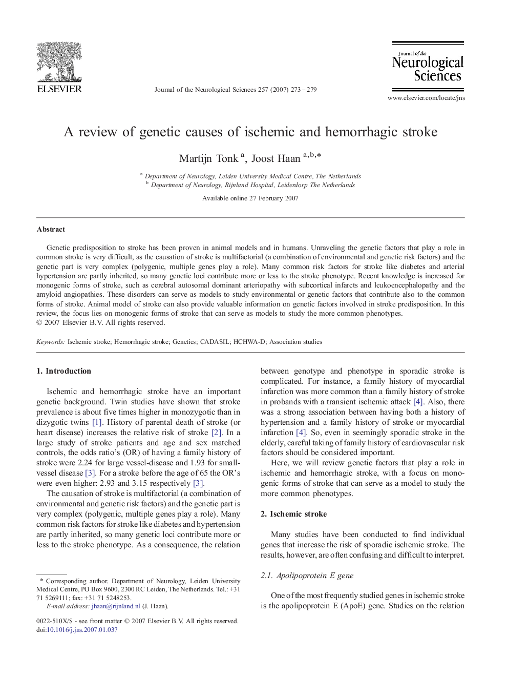 A review of genetic causes of ischemic and hemorrhagic stroke