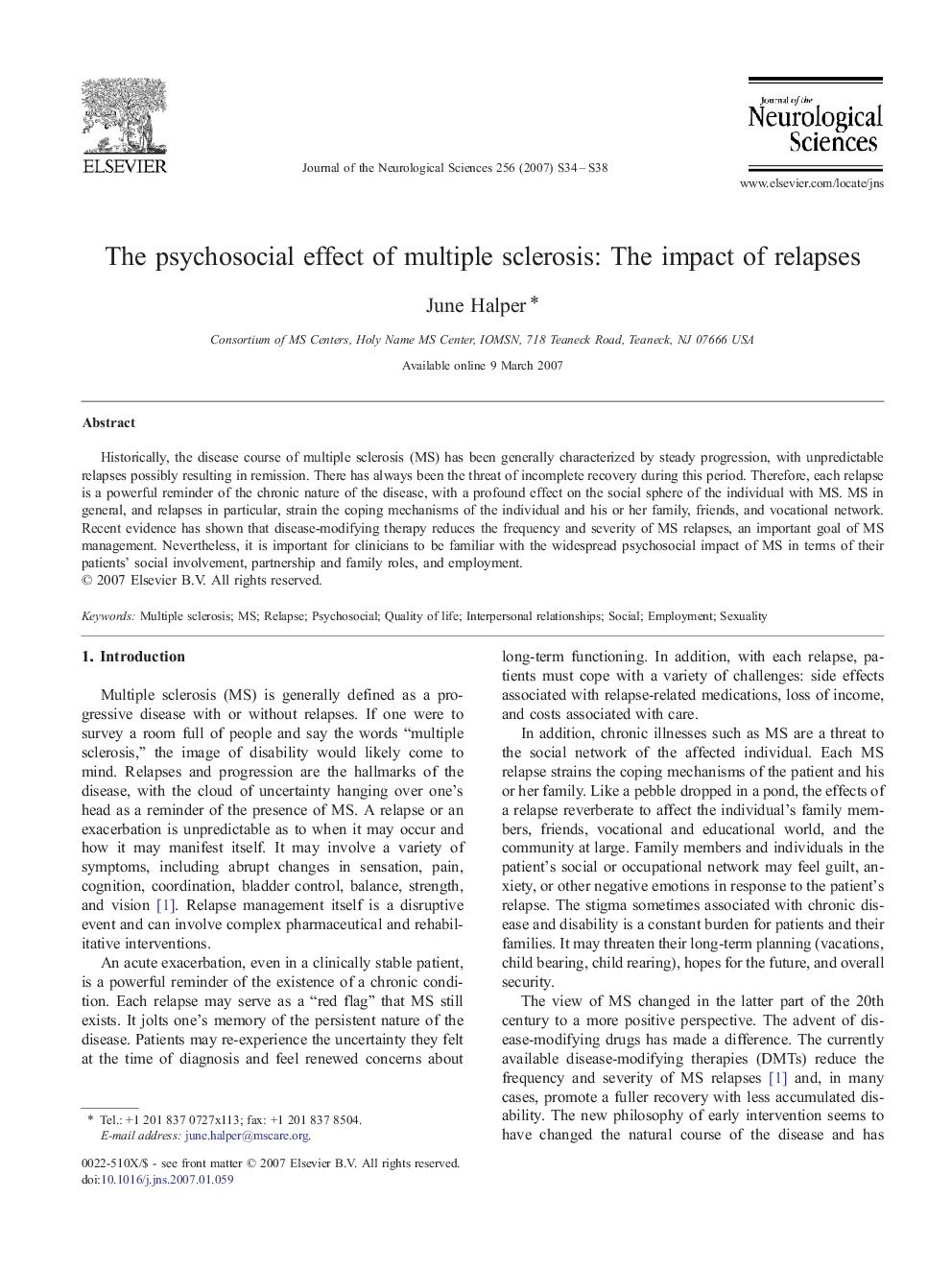 The psychosocial effect of multiple sclerosis: The impact of relapses