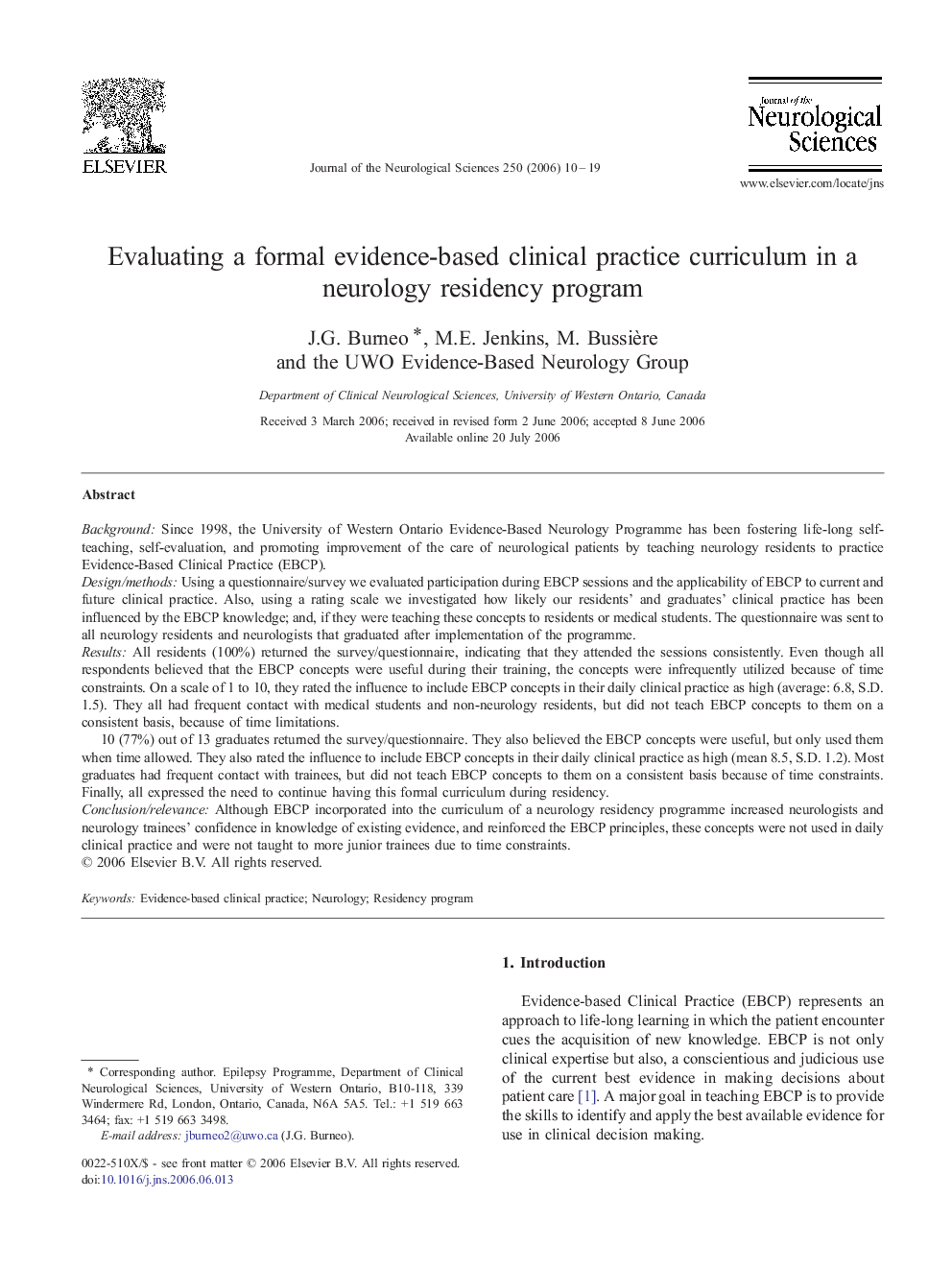 Evaluating a formal evidence-based clinical practice curriculum in a neurology residency program