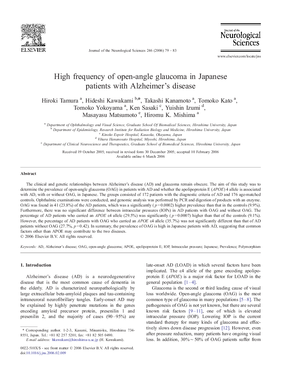 High frequency of open-angle glaucoma in Japanese patients with Alzheimer's disease