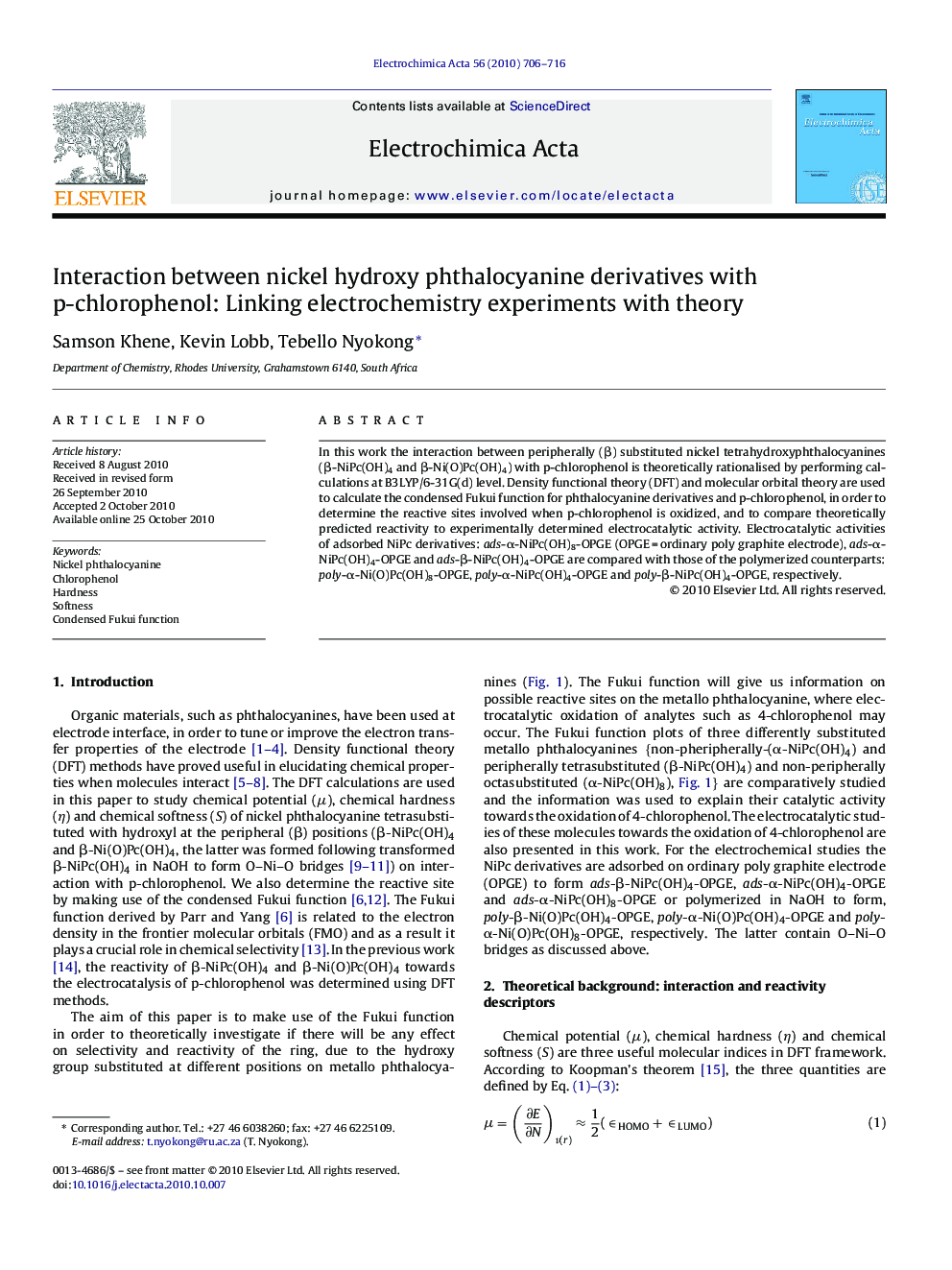 Interaction between nickel hydroxy phthalocyanine derivatives with p-chlorophenol: Linking electrochemistry experiments with theory