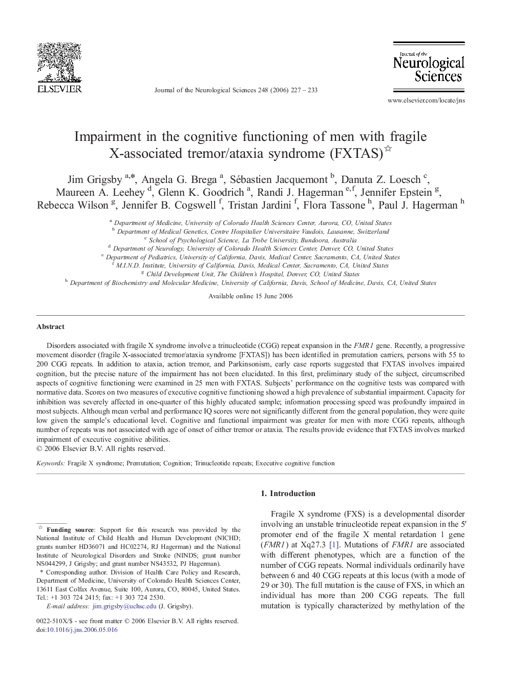 Impairment in the cognitive functioning of men with fragile X-associated tremor/ataxia syndrome (FXTAS) 