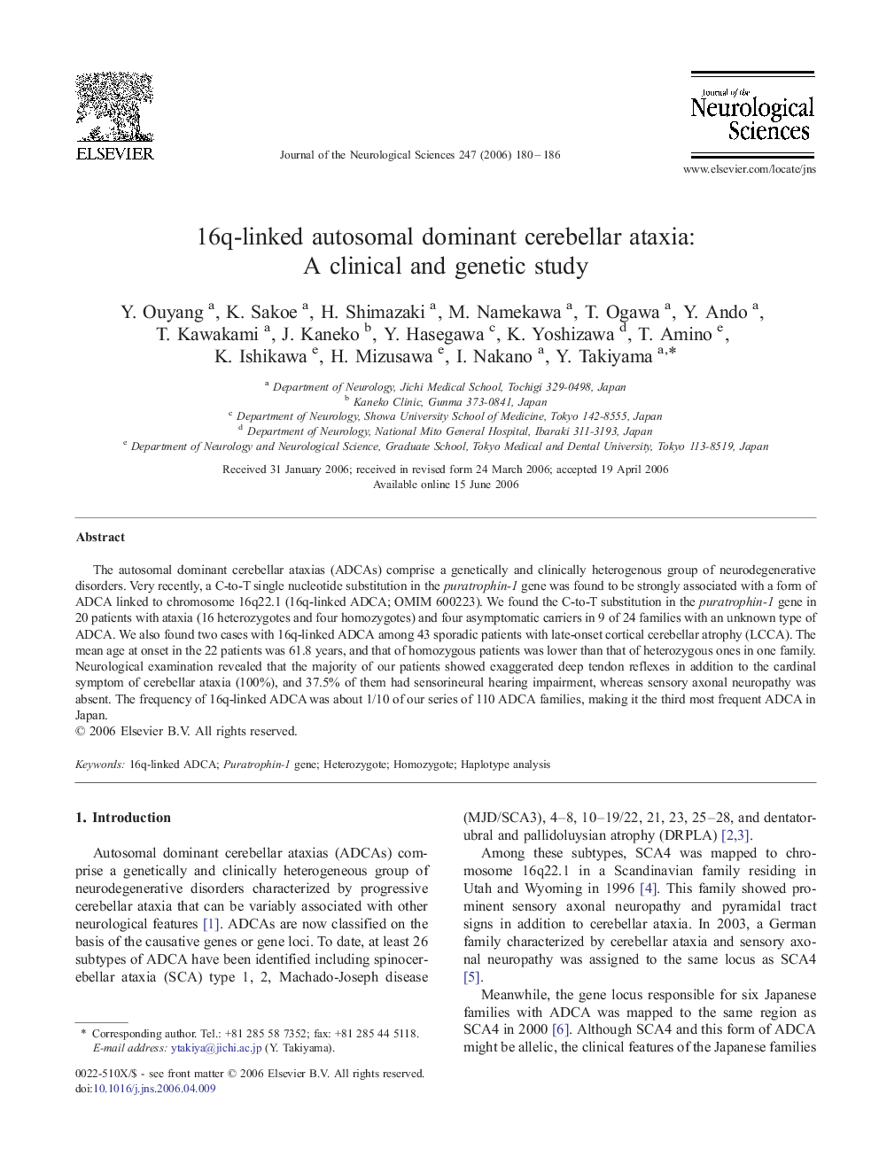 16q-linked autosomal dominant cerebellar ataxia: A clinical and genetic study