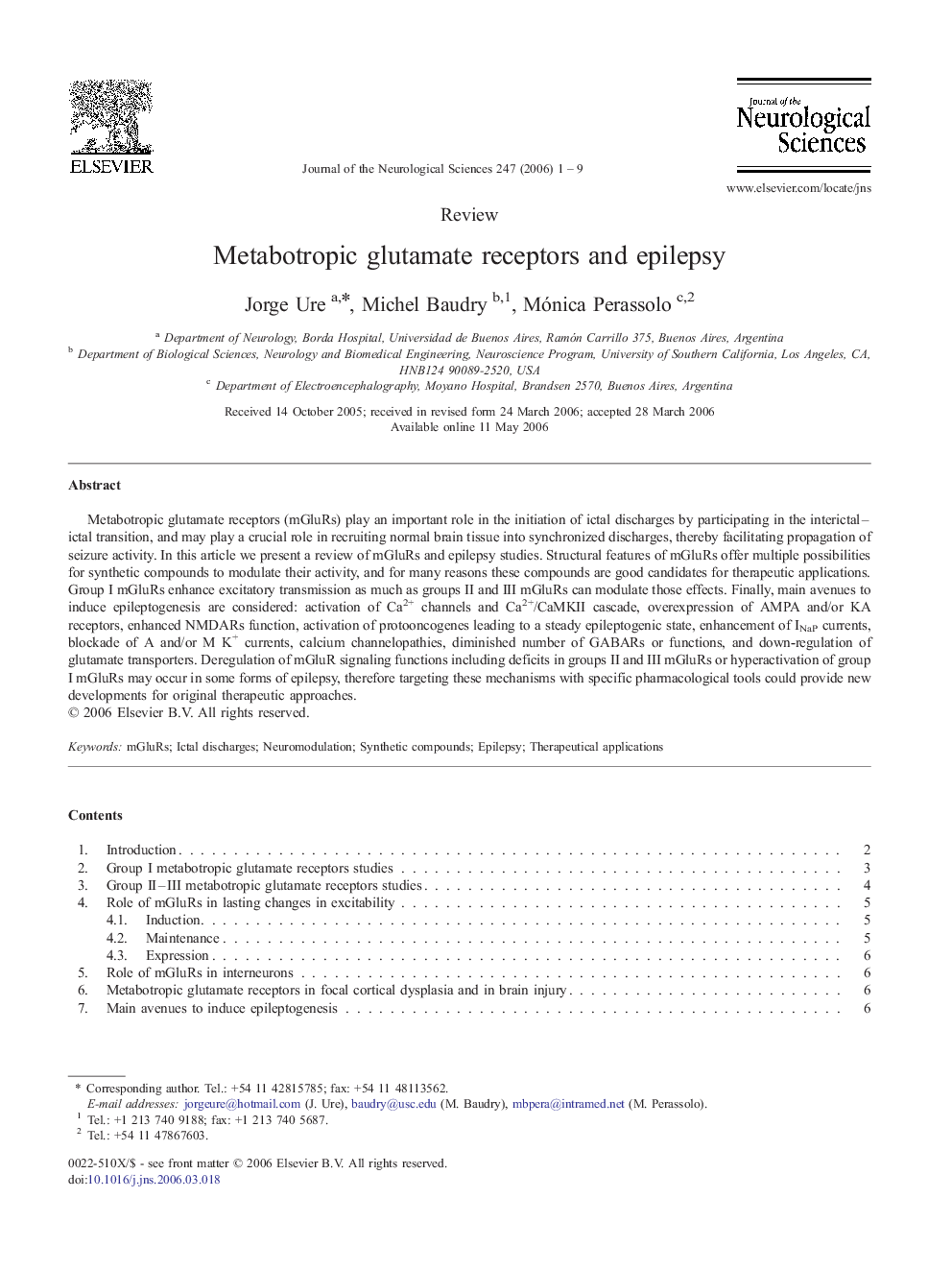 Metabotropic glutamate receptors and epilepsy