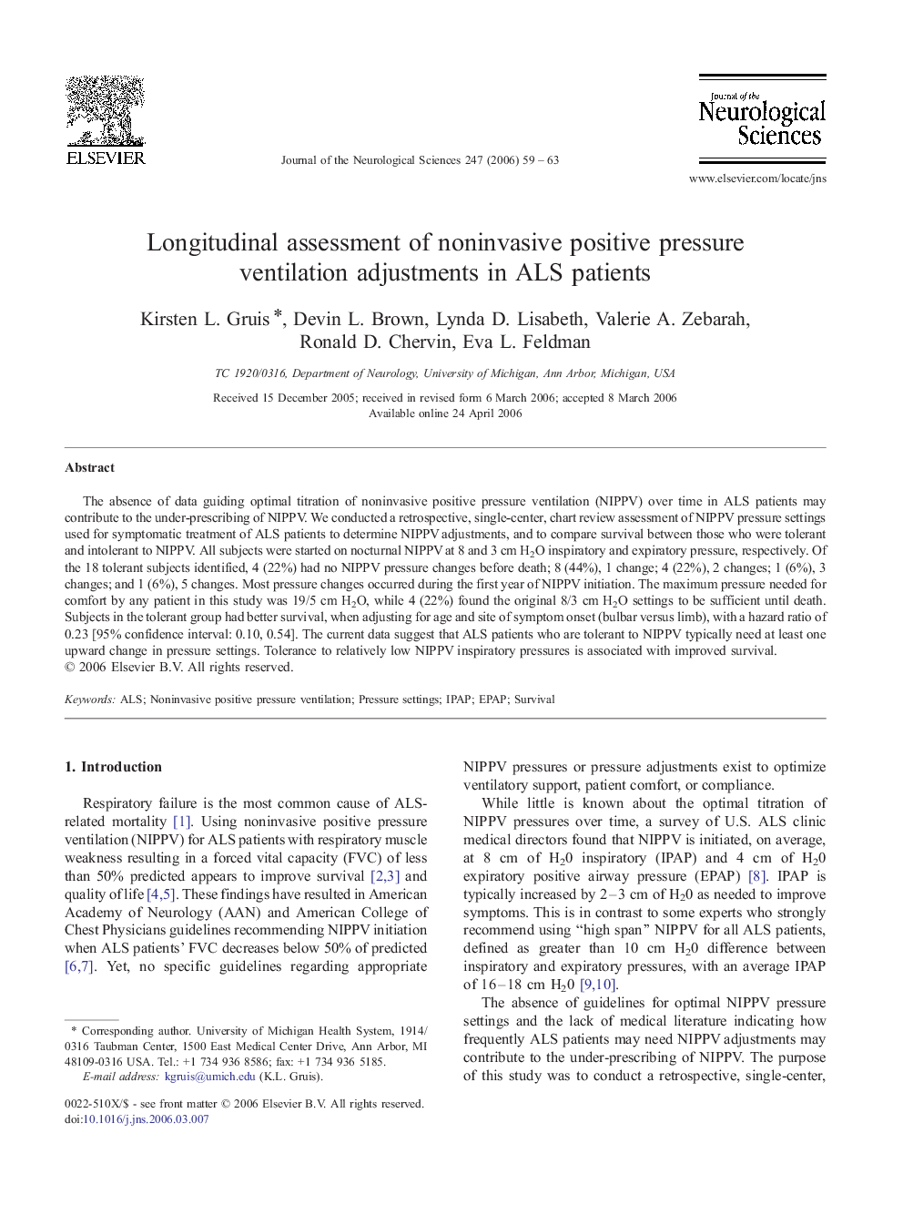 Longitudinal assessment of noninvasive positive pressure ventilation adjustments in ALS patients