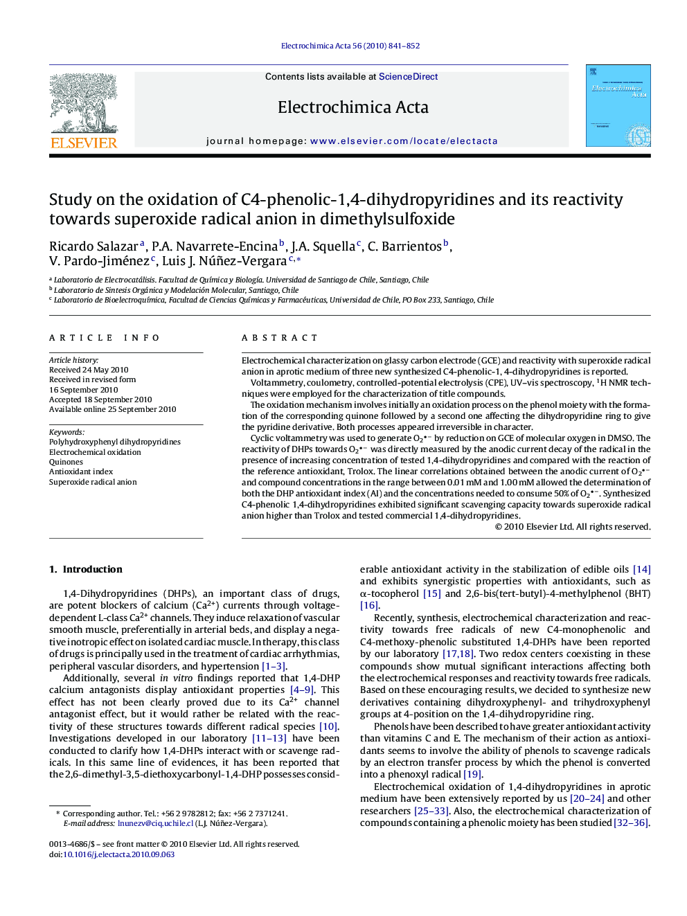 Study on the oxidation of C4-phenolic-1,4-dihydropyridines and its reactivity towards superoxide radical anion in dimethylsulfoxide