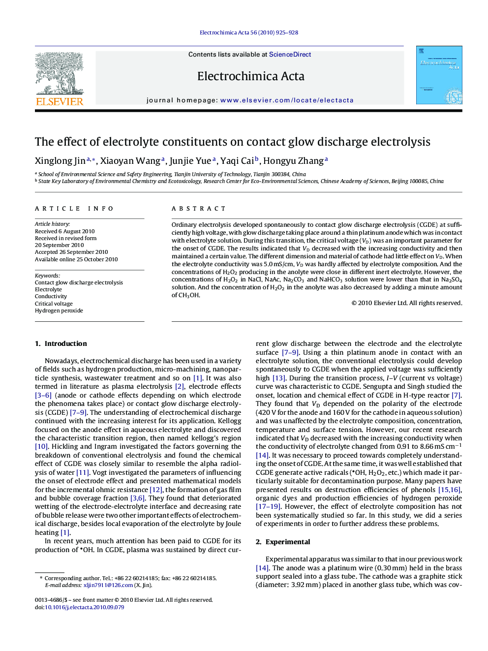 The effect of electrolyte constituents on contact glow discharge electrolysis