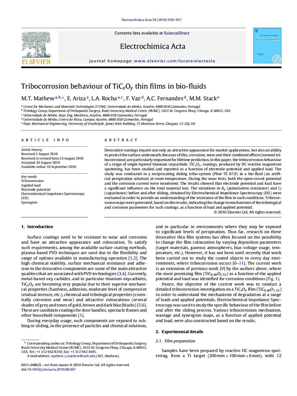 Tribocorrosion behaviour of TiCxOy thin films in bio-fluids