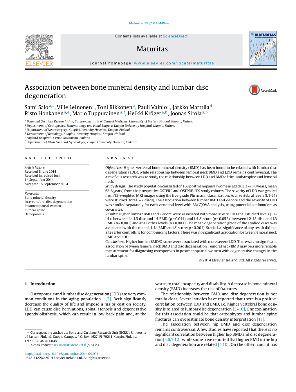 Association between bone mineral density and lumbar disc degeneration