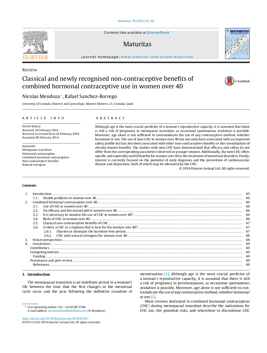 Classical and newly recognised non-contraceptive benefits of combined hormonal contraceptive use in women over 40