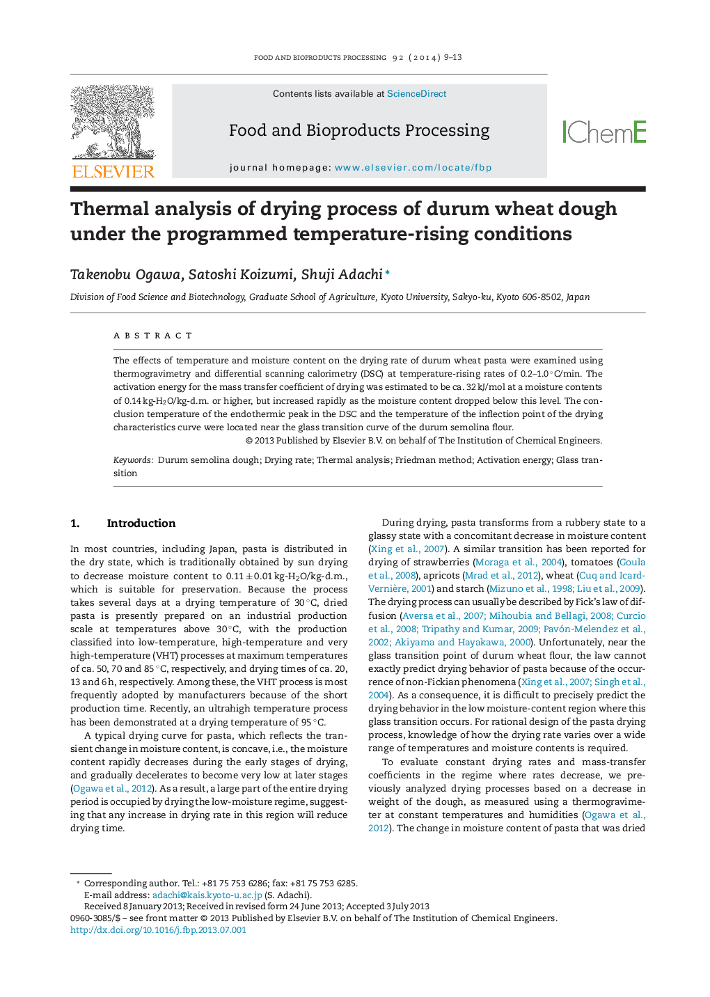 Thermal analysis of drying process of durum wheat dough under the programmed temperature-rising conditions