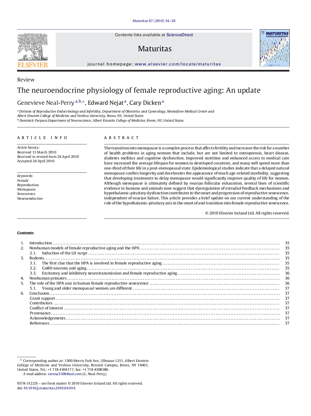 عکس صفحه اول مقاله: The neuroendocrine physiology of female reproductive aging: An update The neuroendocrine physiology of female reproductive aging: An update