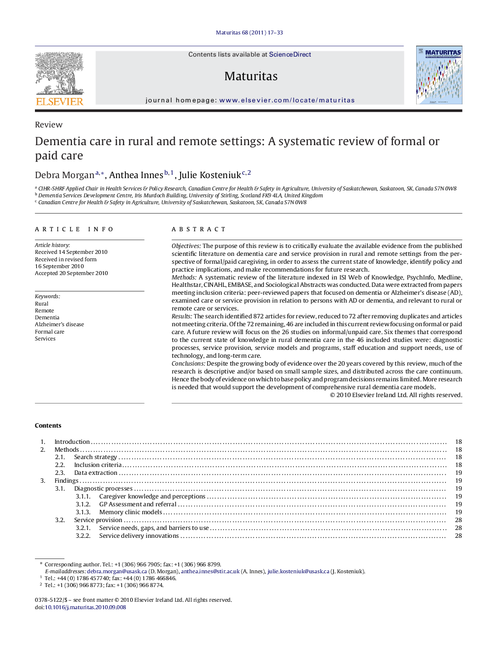 Dementia care in rural and remote settings: A systematic review of formal or paid care