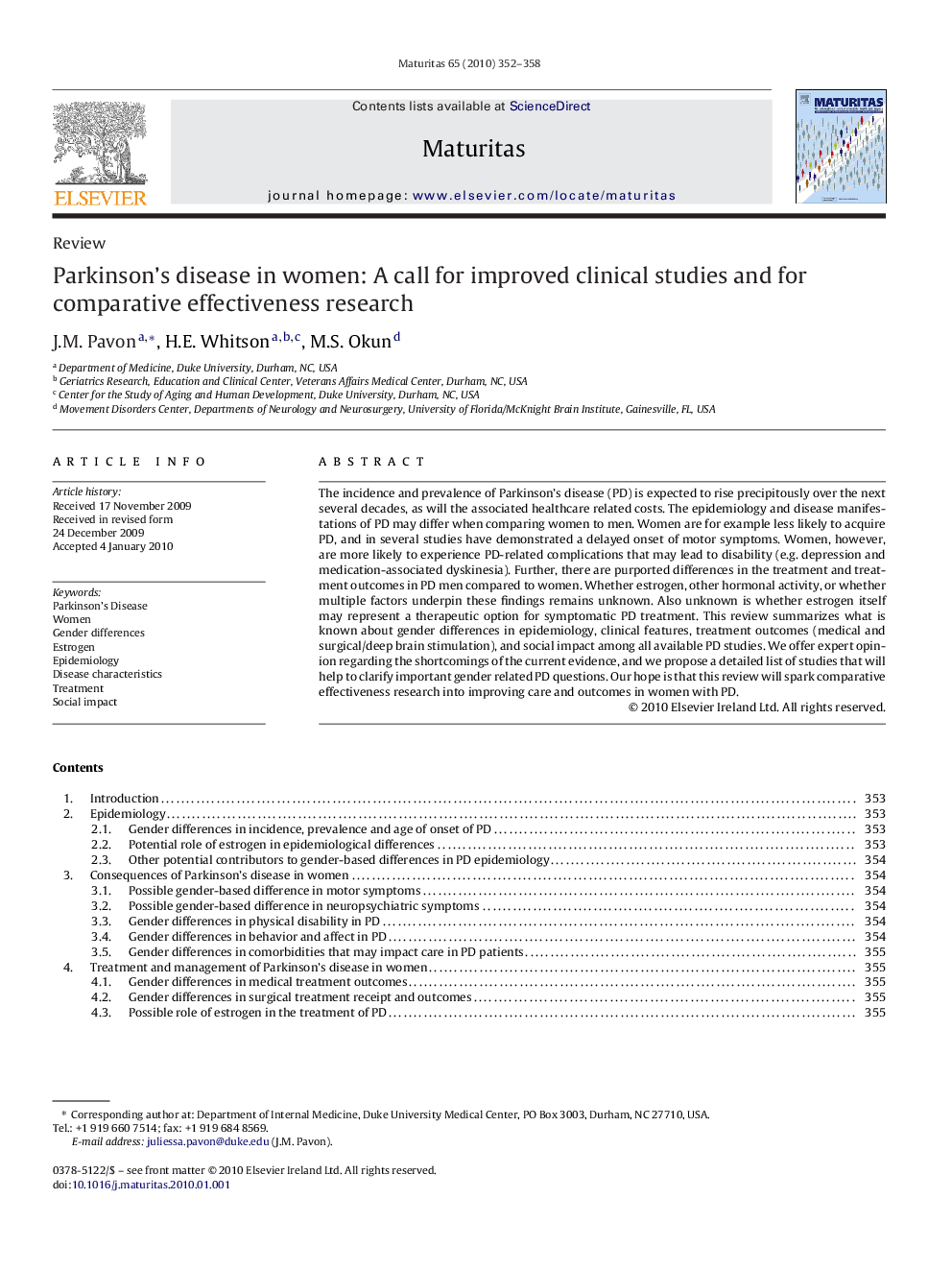 Parkinson's disease in women: A call for improved clinical studies and for comparative effectiveness research