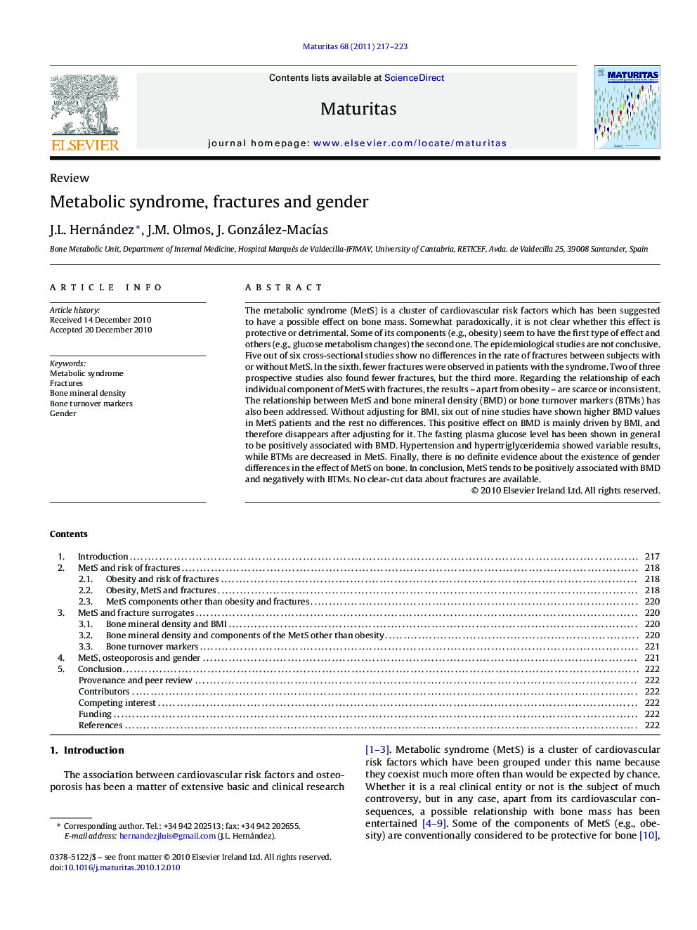 Metabolic syndrome, fractures and gender