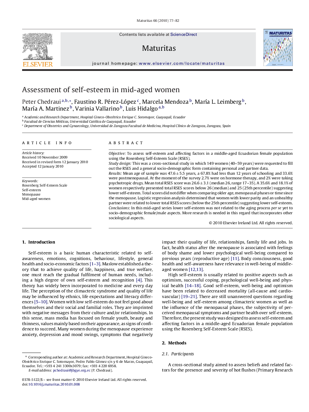 Assessment of self-esteem in mid-aged women