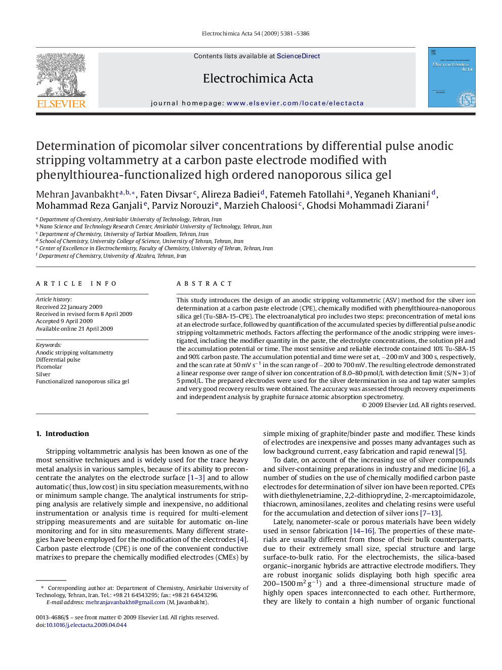 Determination of picomolar silver concentrations by differential pulse anodic stripping voltammetry at a carbon paste electrode modified with phenylthiourea-functionalized high ordered nanoporous silica gel