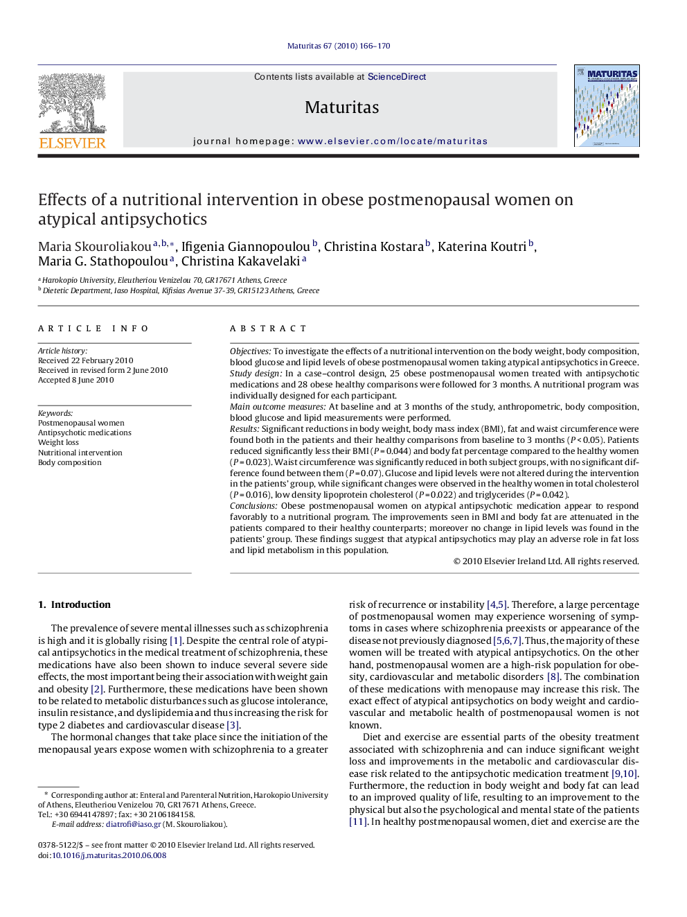 Effects of a nutritional intervention in obese postmenopausal women on atypical antipsychotics