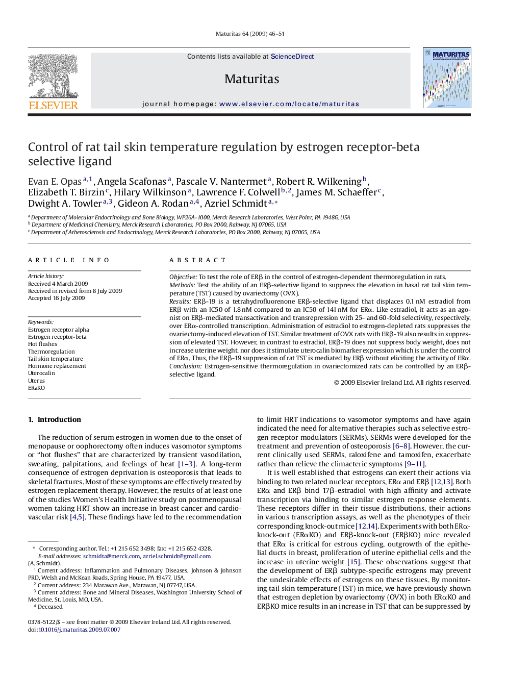 Control of rat tail skin temperature regulation by estrogen receptor-beta selective ligand