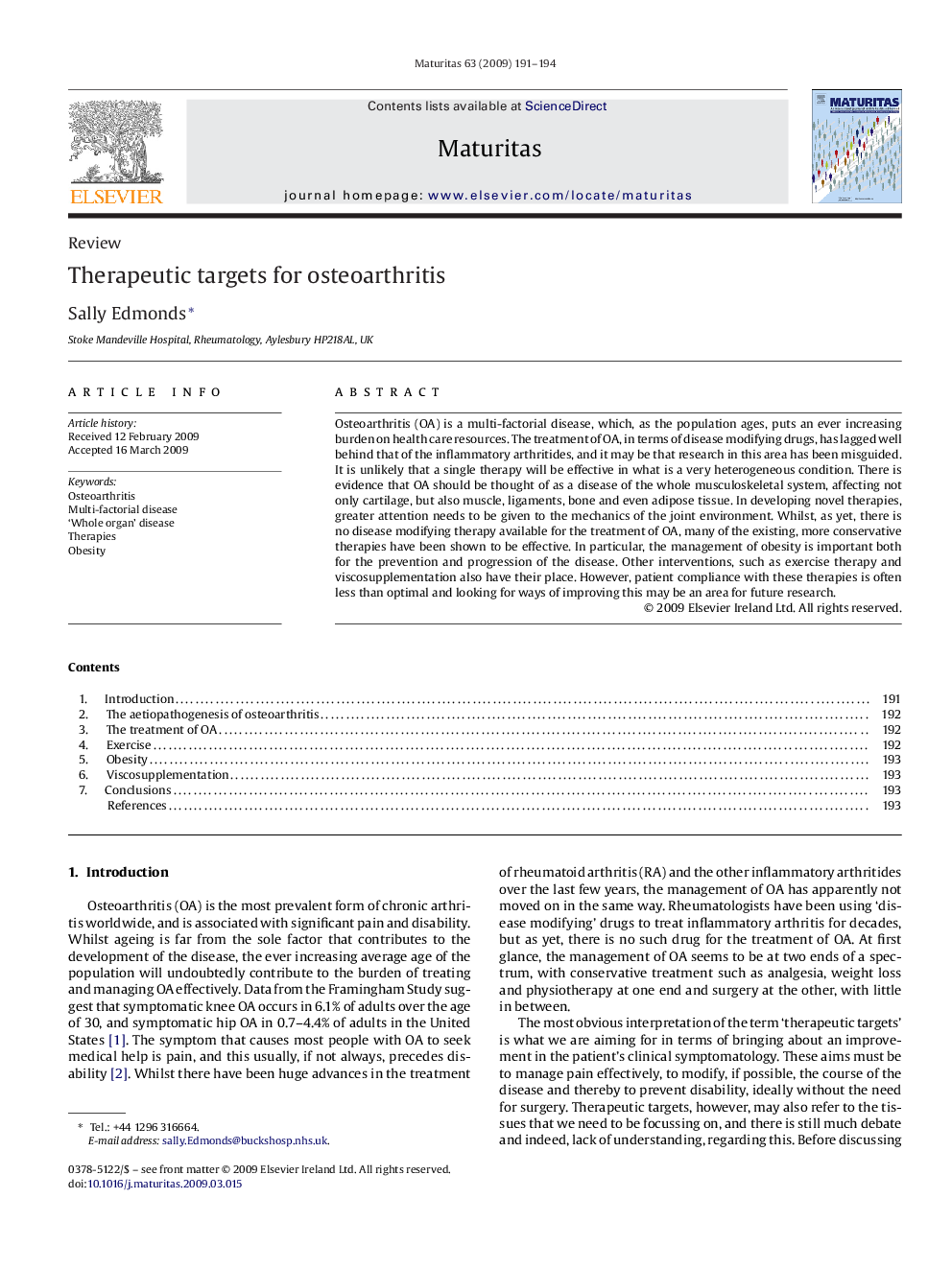 Therapeutic targets for osteoarthritis