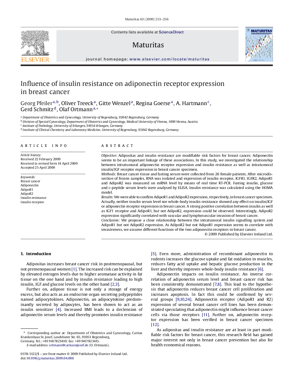 Influence of insulin resistance on adiponectin receptor expression in breast cancer