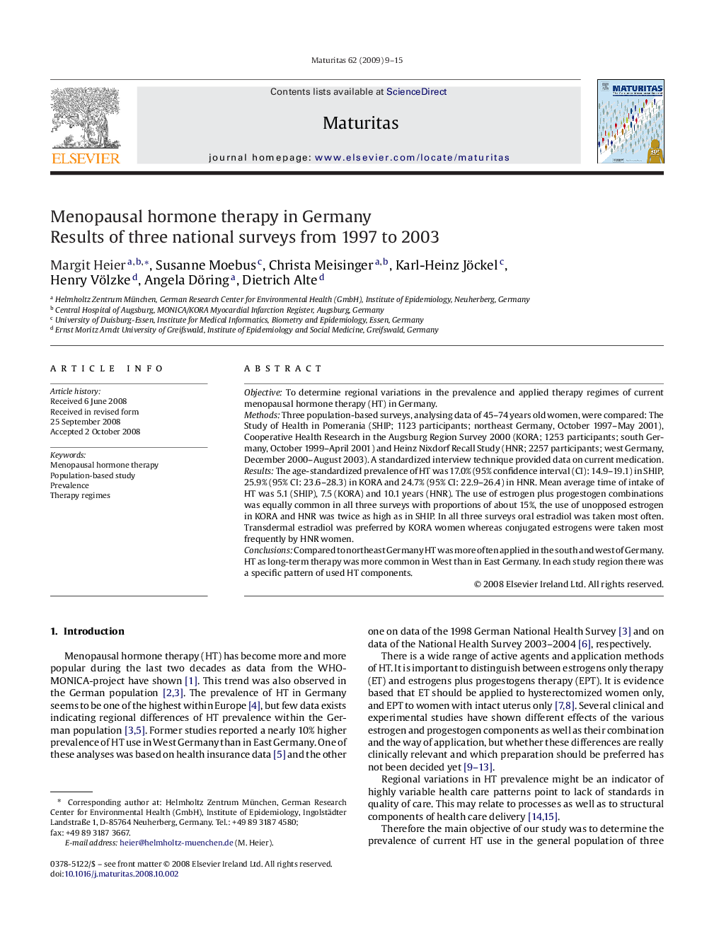 Menopausal hormone therapy in Germany: Results of three national surveys from 1997 to 2003