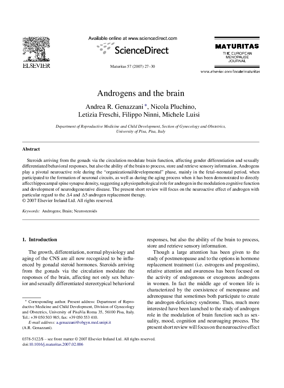 Androgens and the brain