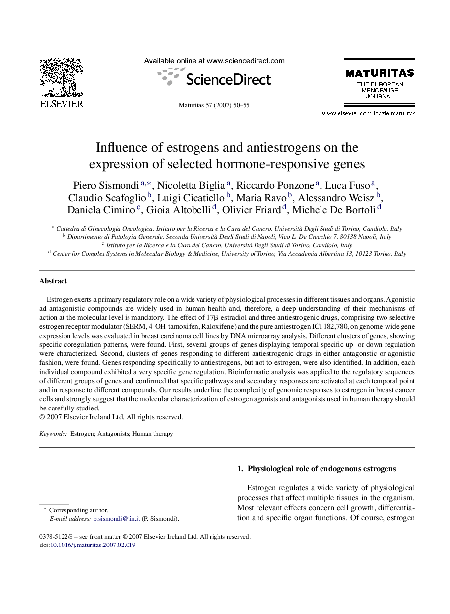 Influence of estrogens and antiestrogens on the expression of selected hormone-responsive genes