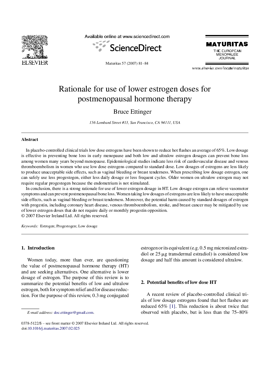 Rationale for use of lower estrogen doses for postmenopausal hormone therapy