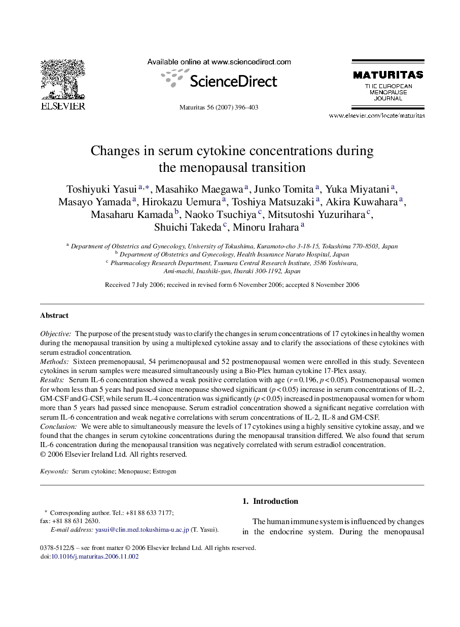 Changes in serum cytokine concentrations during the menopausal transition