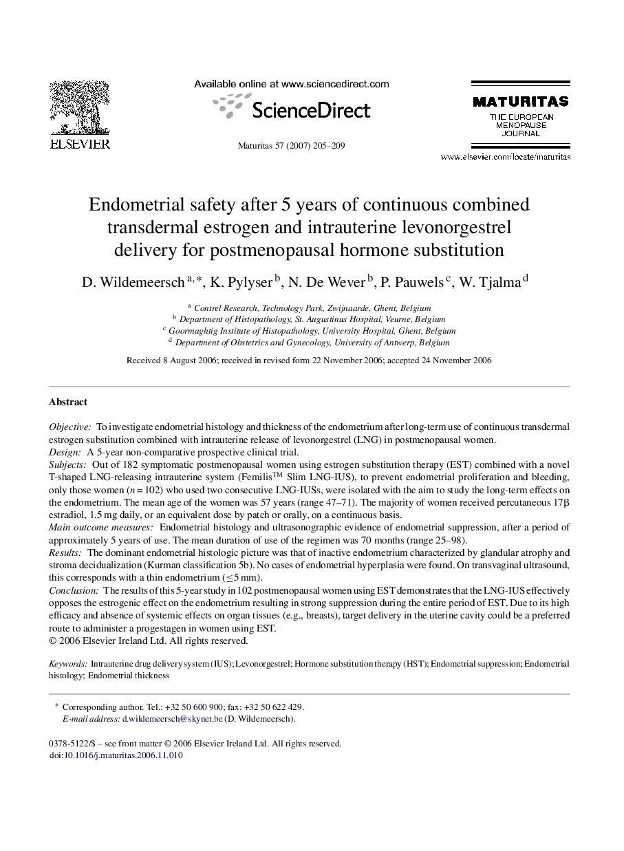 Endometrial safety after 5 years of continuous combined transdermal estrogen and intrauterine levonorgestrel delivery for postmenopausal hormone substitution