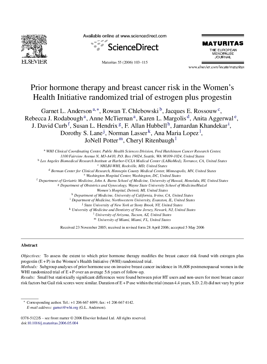 Prior hormone therapy and breast cancer risk in the Women's Health Initiative randomized trial of estrogen plus progestin