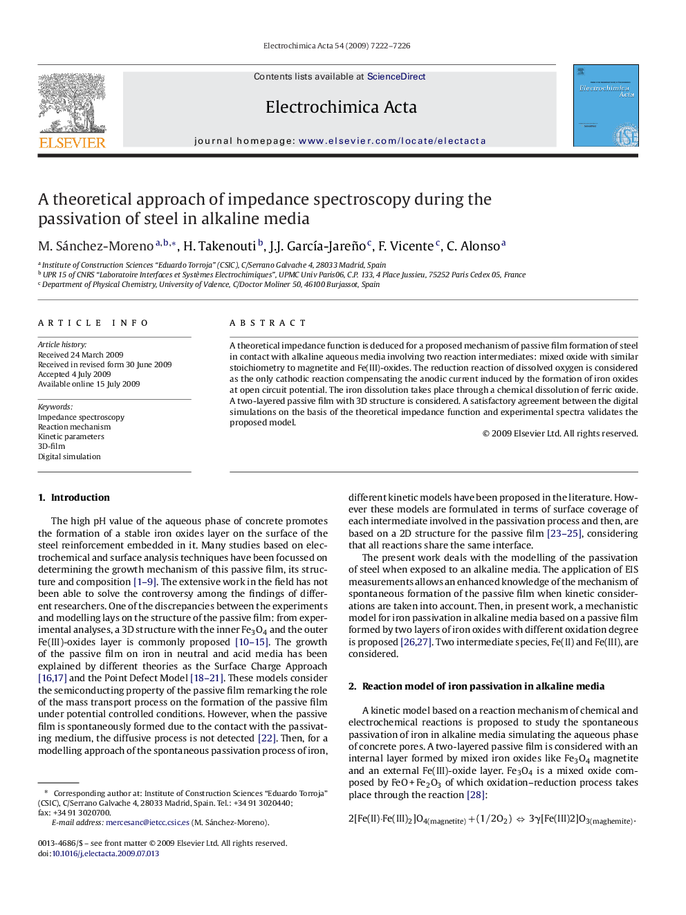 A theoretical approach of impedance spectroscopy during the passivation of steel in alkaline media