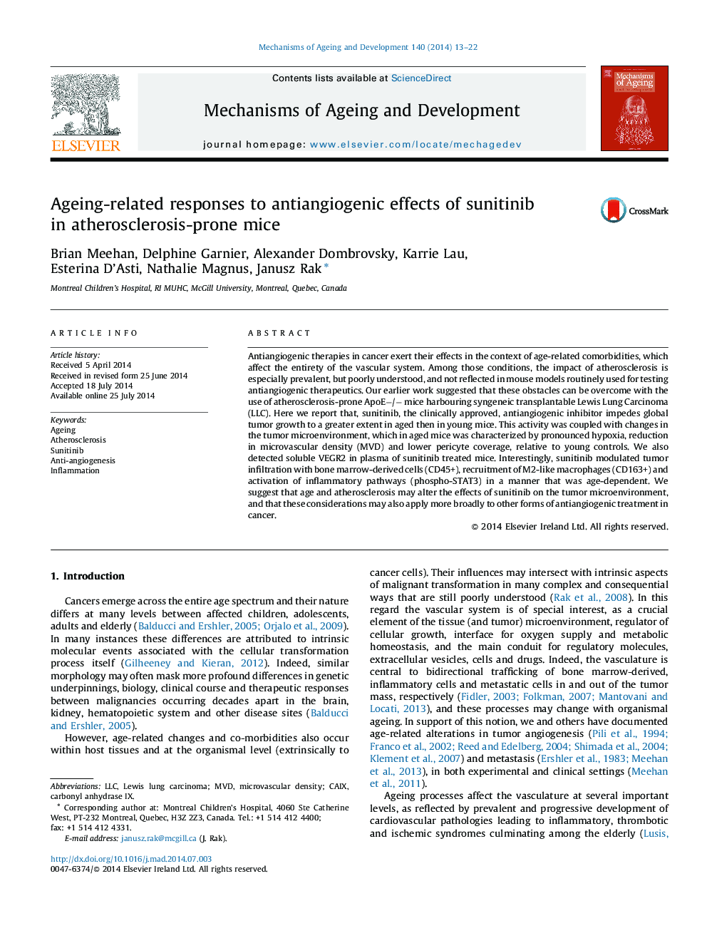 Ageing-related responses to antiangiogenic effects of sunitinib in atherosclerosis-prone mice