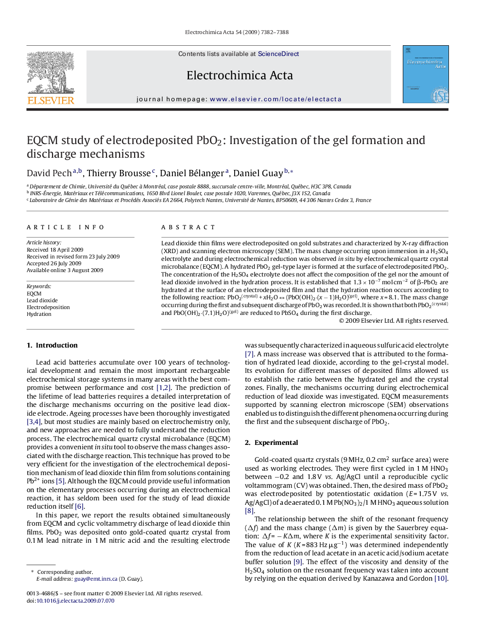 EQCM study of electrodeposited PbO2: Investigation of the gel formation and discharge mechanisms