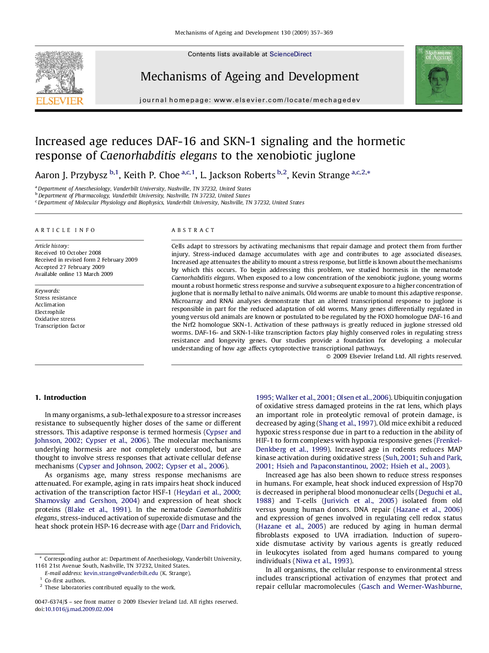 Increased age reduces DAF-16 and SKN-1 signaling and the hormetic response of Caenorhabditis elegans to the xenobiotic juglone