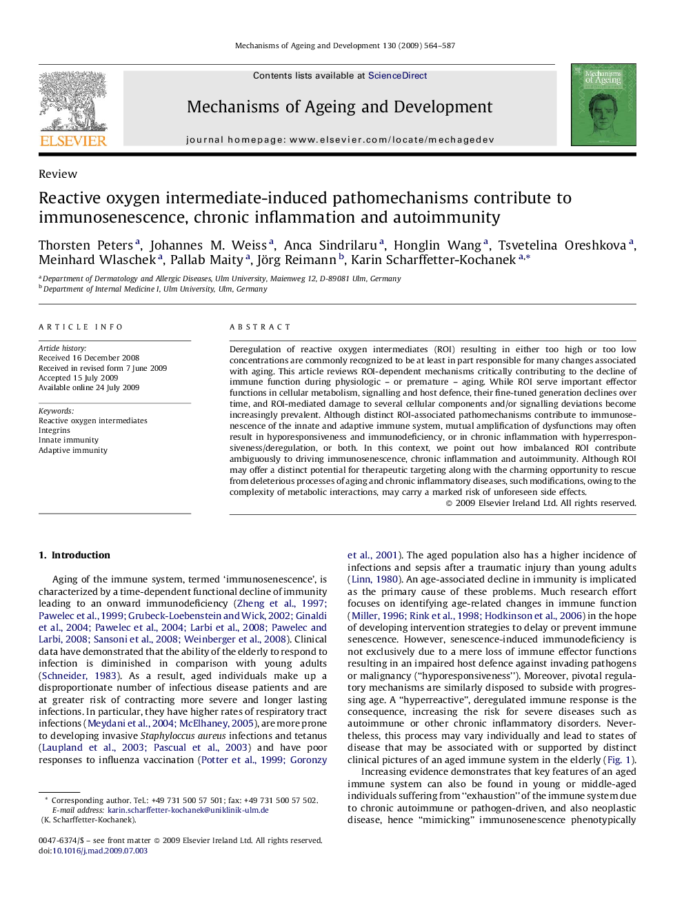 Reactive oxygen intermediate-induced pathomechanisms contribute to immunosenescence, chronic inflammation and autoimmunity