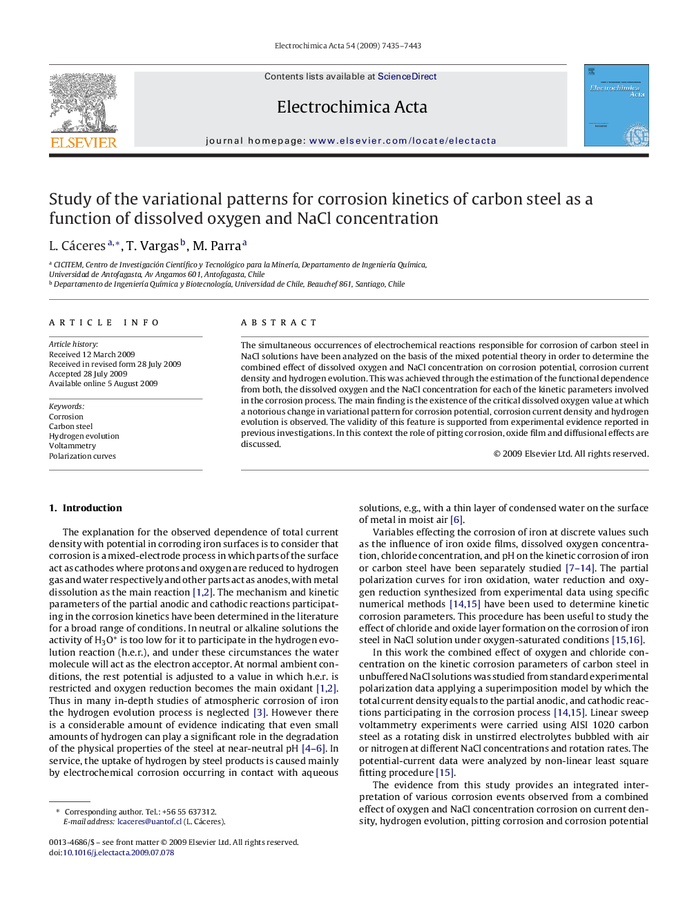 Study of the variational patterns for corrosion kinetics of carbon steel as a function of dissolved oxygen and NaCl concentration